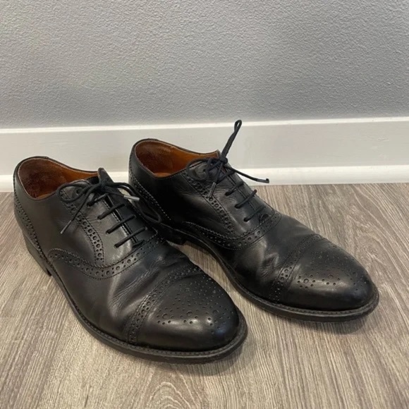 J. Crew Mens Ludlow Classic Black Leather Semi Brogue Shoes - Picture 2 of 16